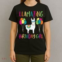 Girl Llama Birthday LLamazing Party Alpaca Balloons T-Shirt thumb 4