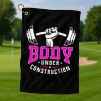 Gym Lovers Body Under Construction Workout Related Gym Rats Golf Towel thumb 1
