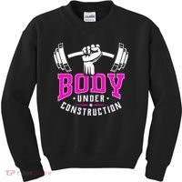 Gym Lovers Body Under Construction Workout Related Gym Rats Kids Sweatshirt thumb 0