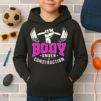 Gym Lovers Body Under Construction Workout Related Gym Rats Kids Hoodie thumb 2
