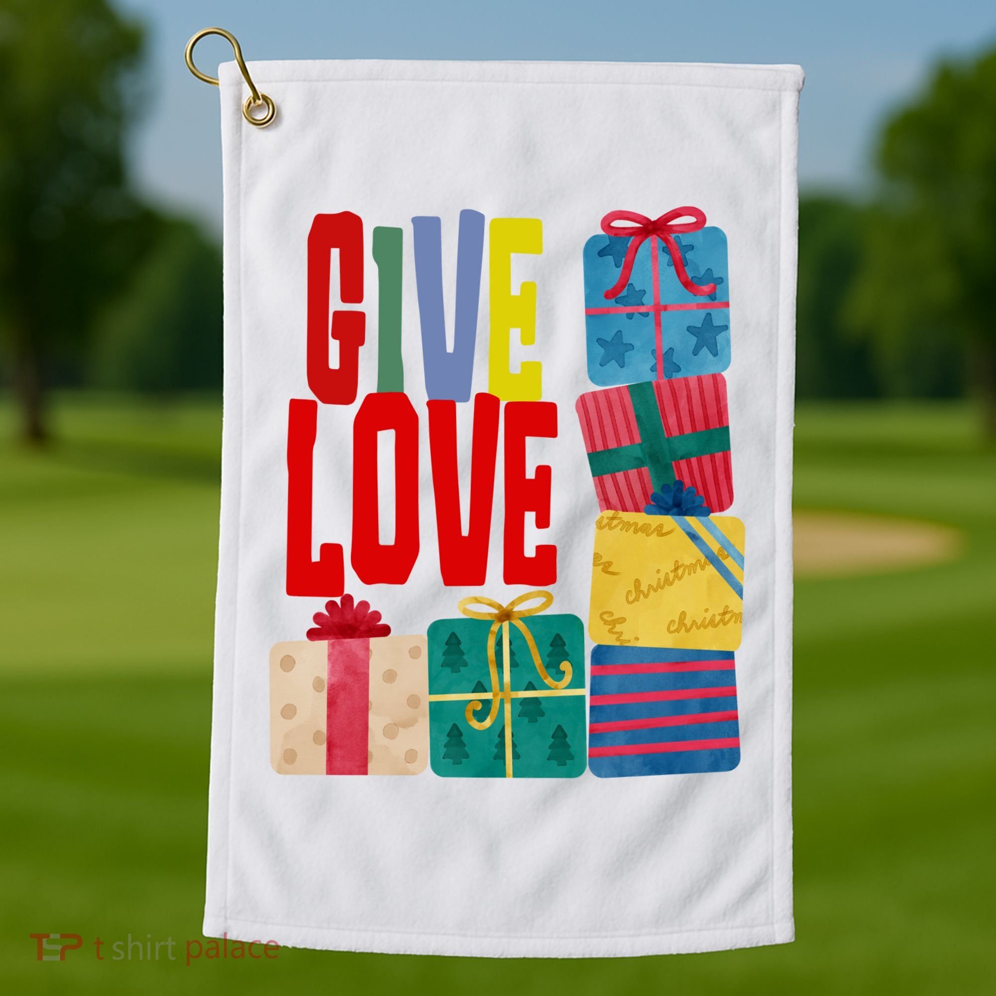 Give Love Christmas Holiday Gifts Golf Towel