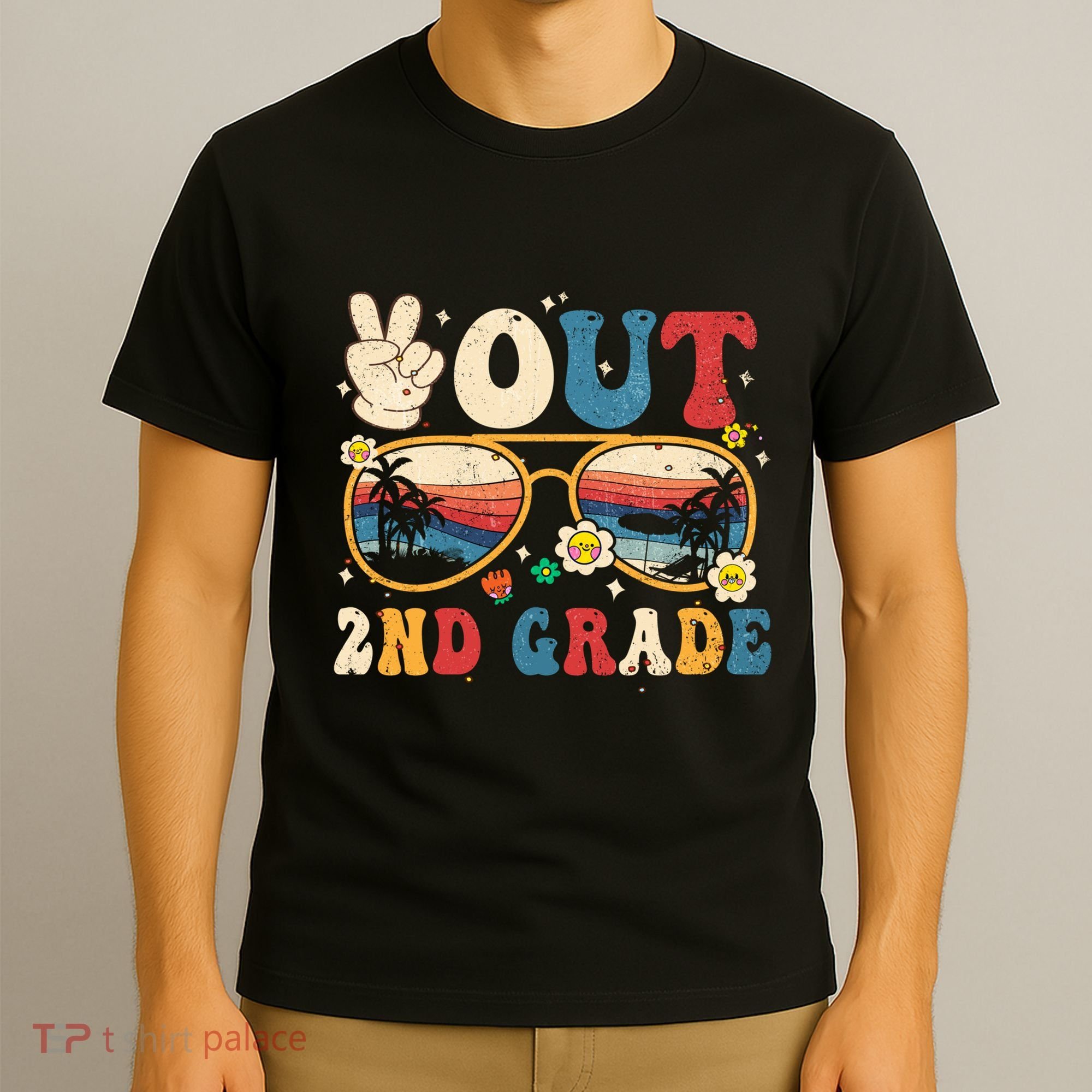 Groovy Last Day Of School Peace Out 2nd Grade T-Shirt