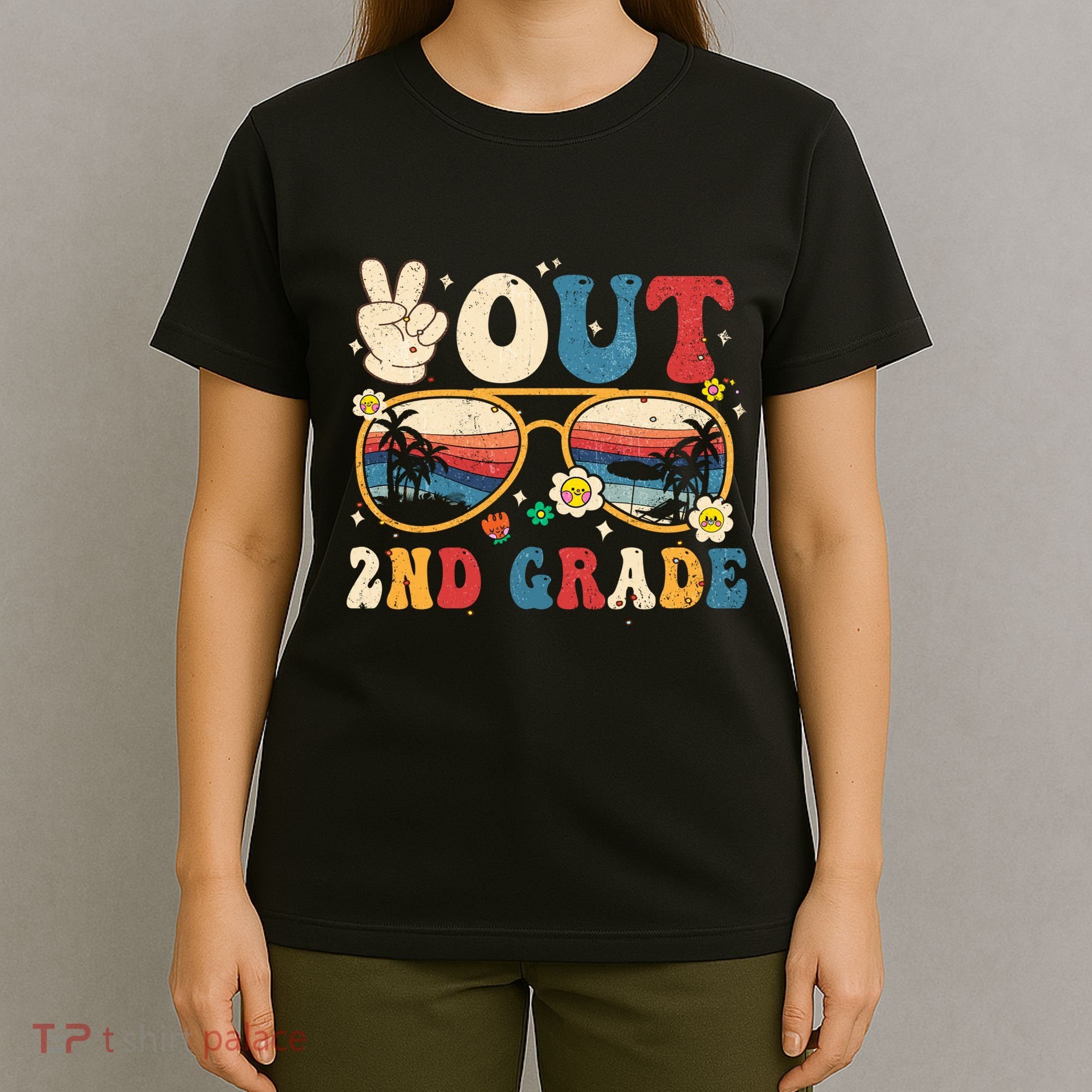 Groovy Last Day Of School Peace Out 2nd Grade T-Shirt