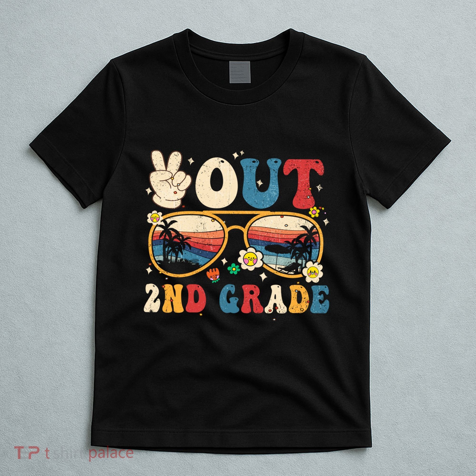 Groovy Last Day Of School Peace Out 2nd Grade T-Shirt