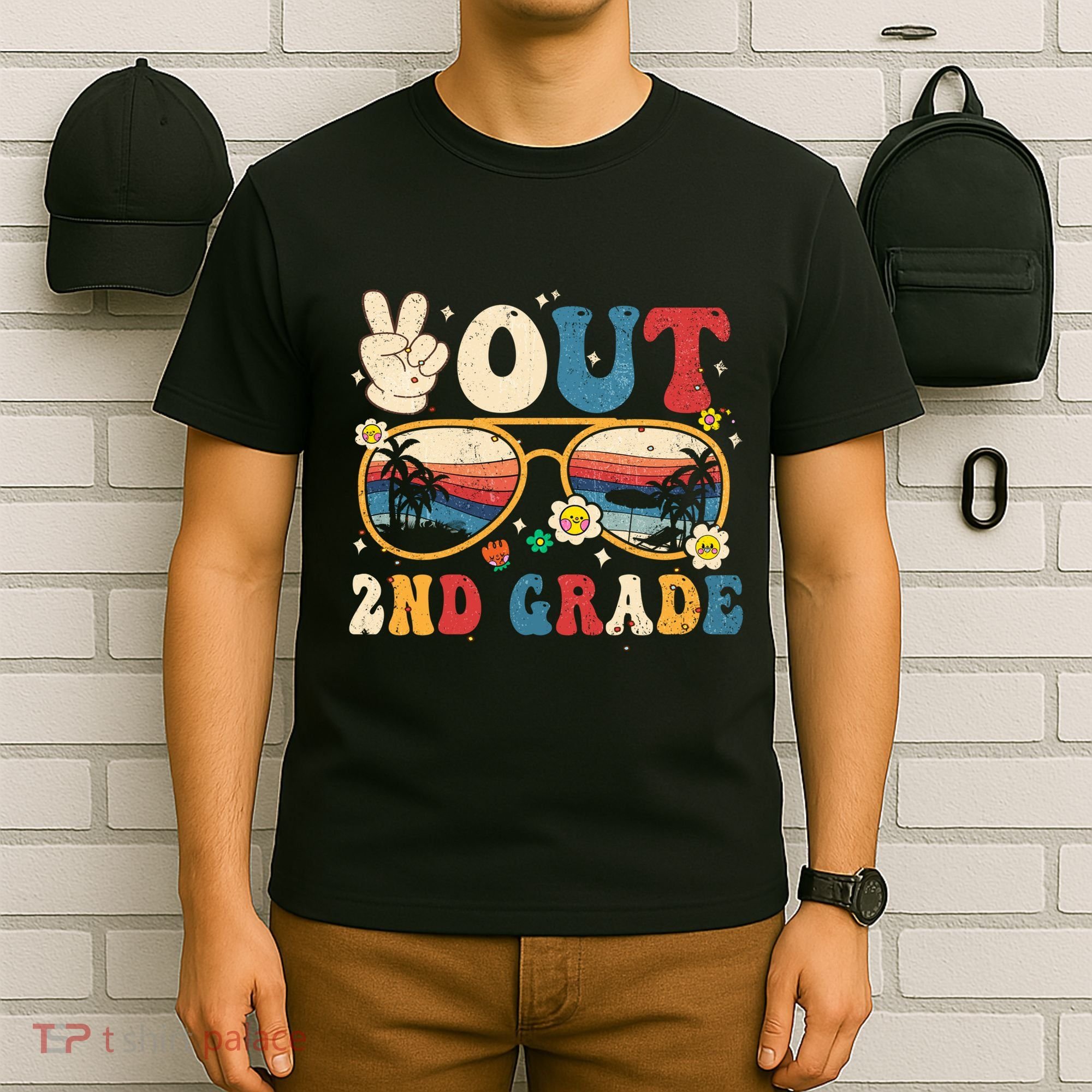Groovy Last Day Of School Peace Out 2nd Grade T-Shirt