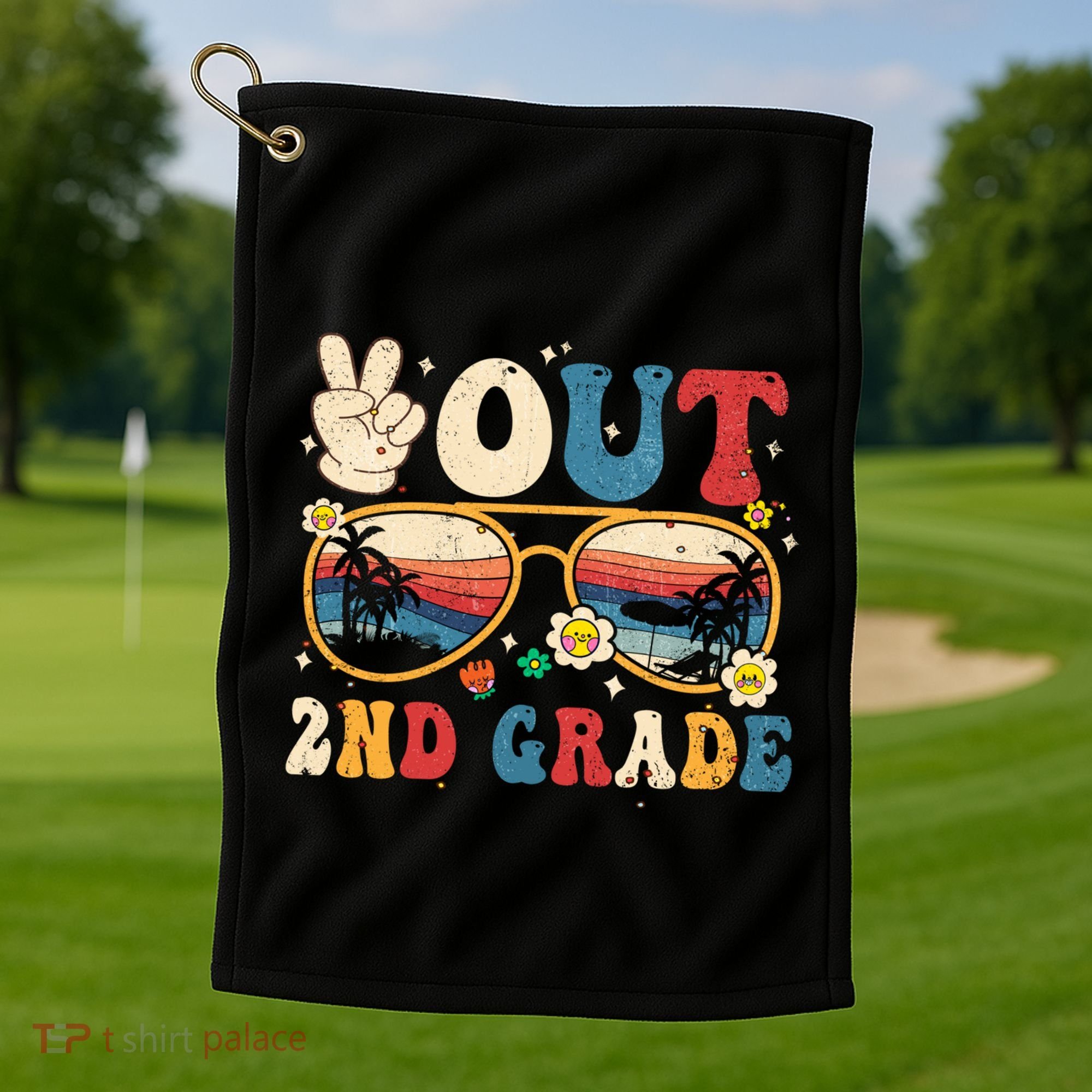 Groovy Last Day Of School Peace Out 2nd Grade Golf Towel