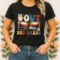 Groovy Last Day Of School Peace Out 2nd Grade Women's T-Shirt thumb 2