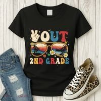 Groovy Last Day Of School Peace Out 2nd Grade Women's T-Shirt thumb 3
