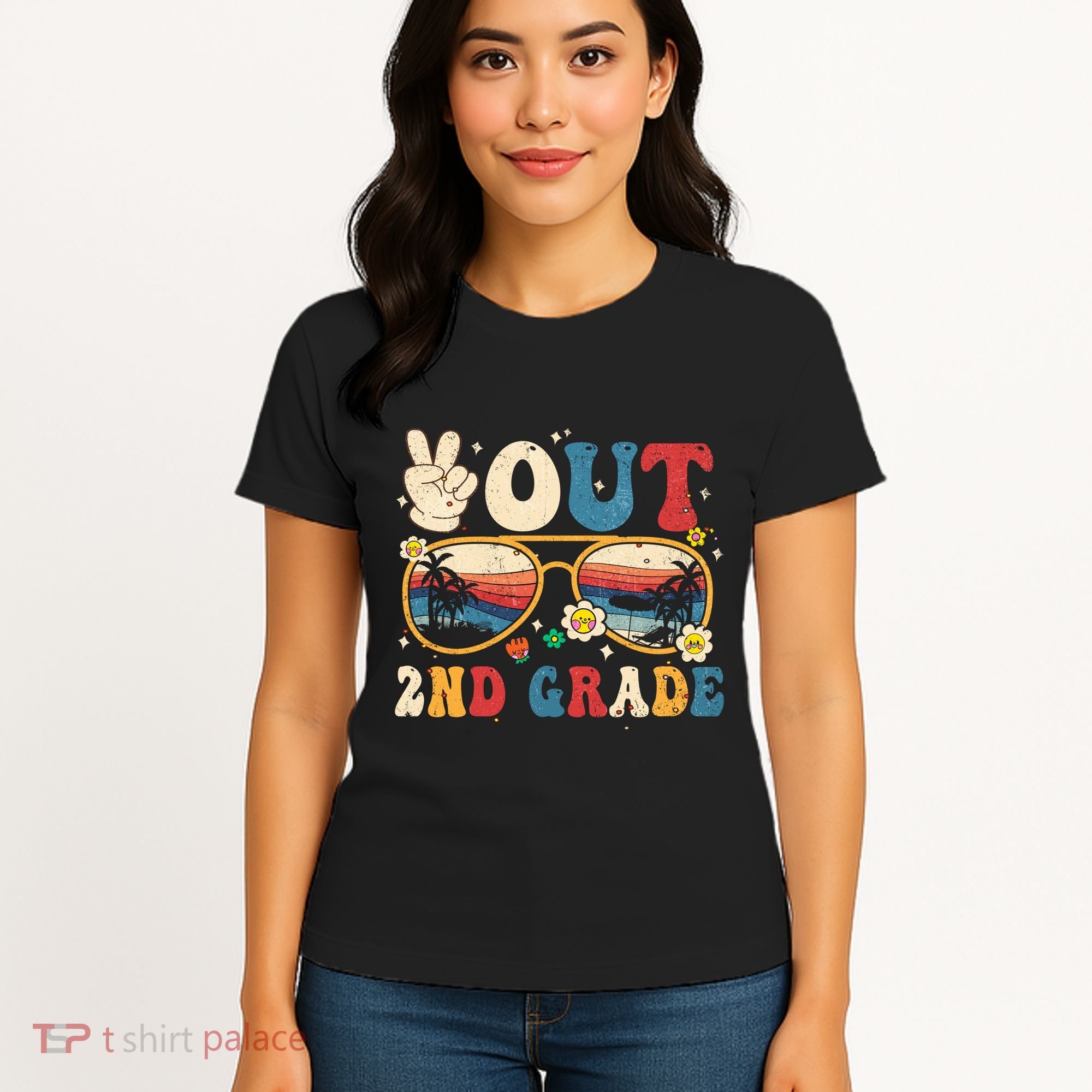 Groovy Last Day Of School Peace Out 2nd Grade Women's T-Shirt