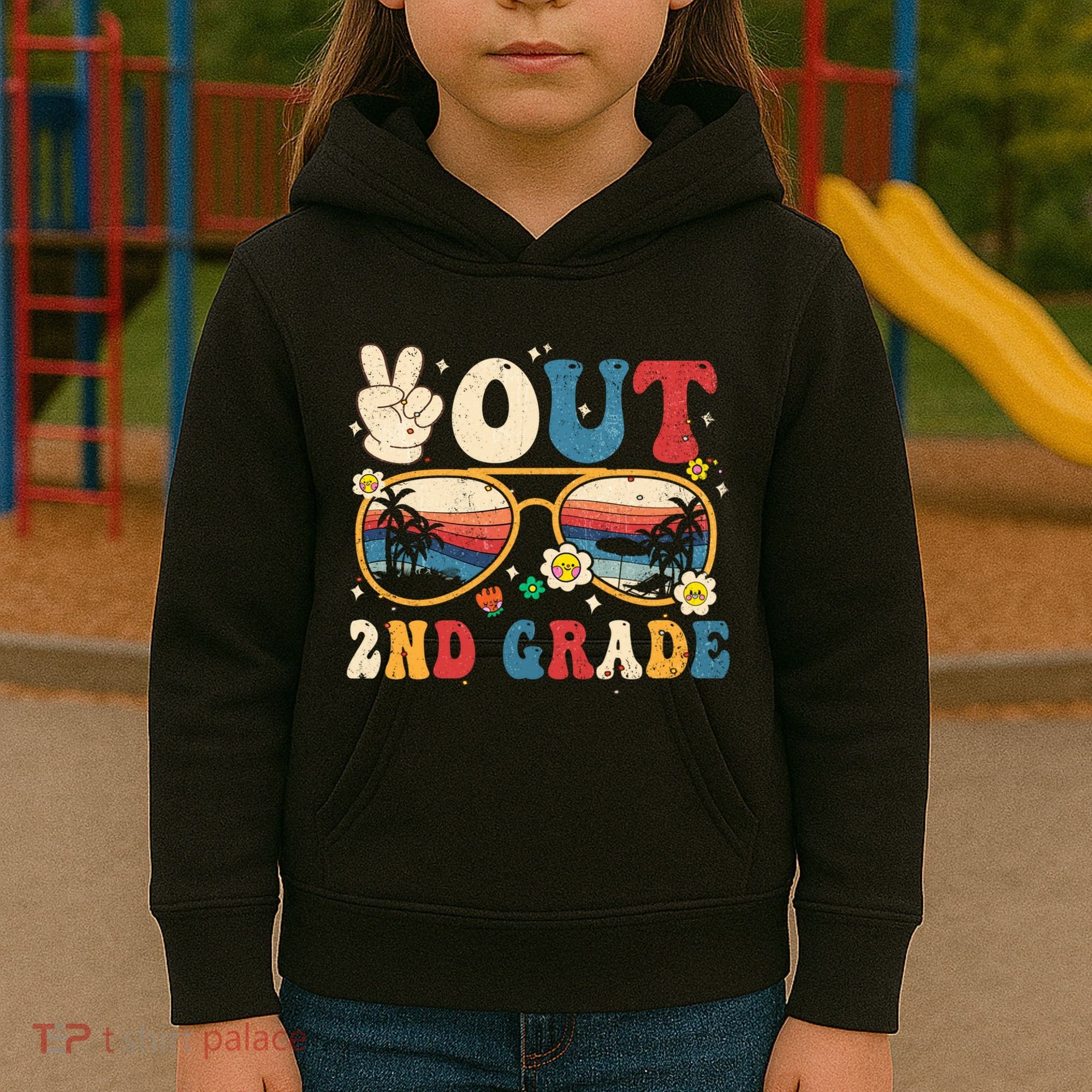 Groovy Last Day Of School Peace Out 2nd Grade Kids Hoodie