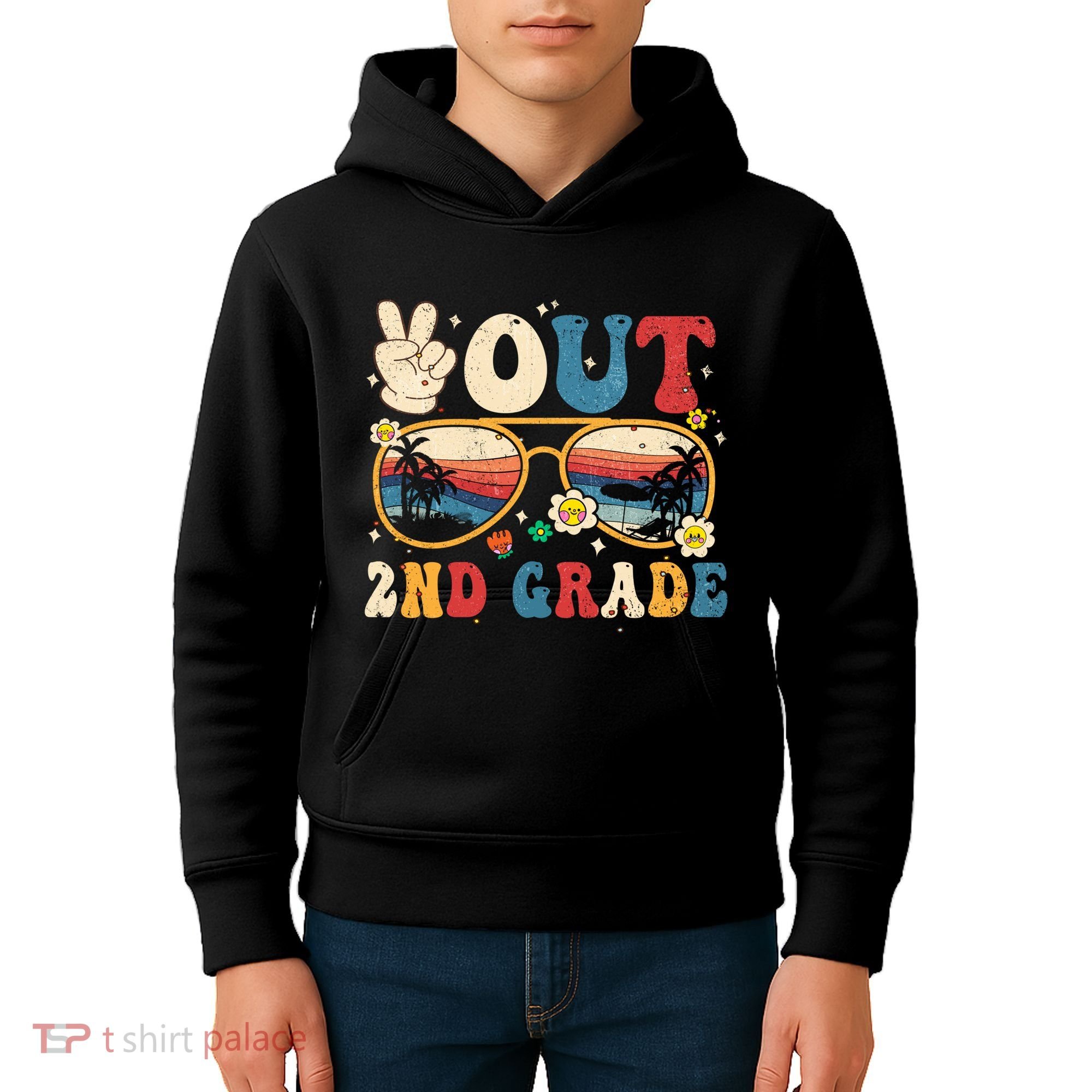 Groovy Last Day Of School Peace Out 2nd Grade Kids Hoodie