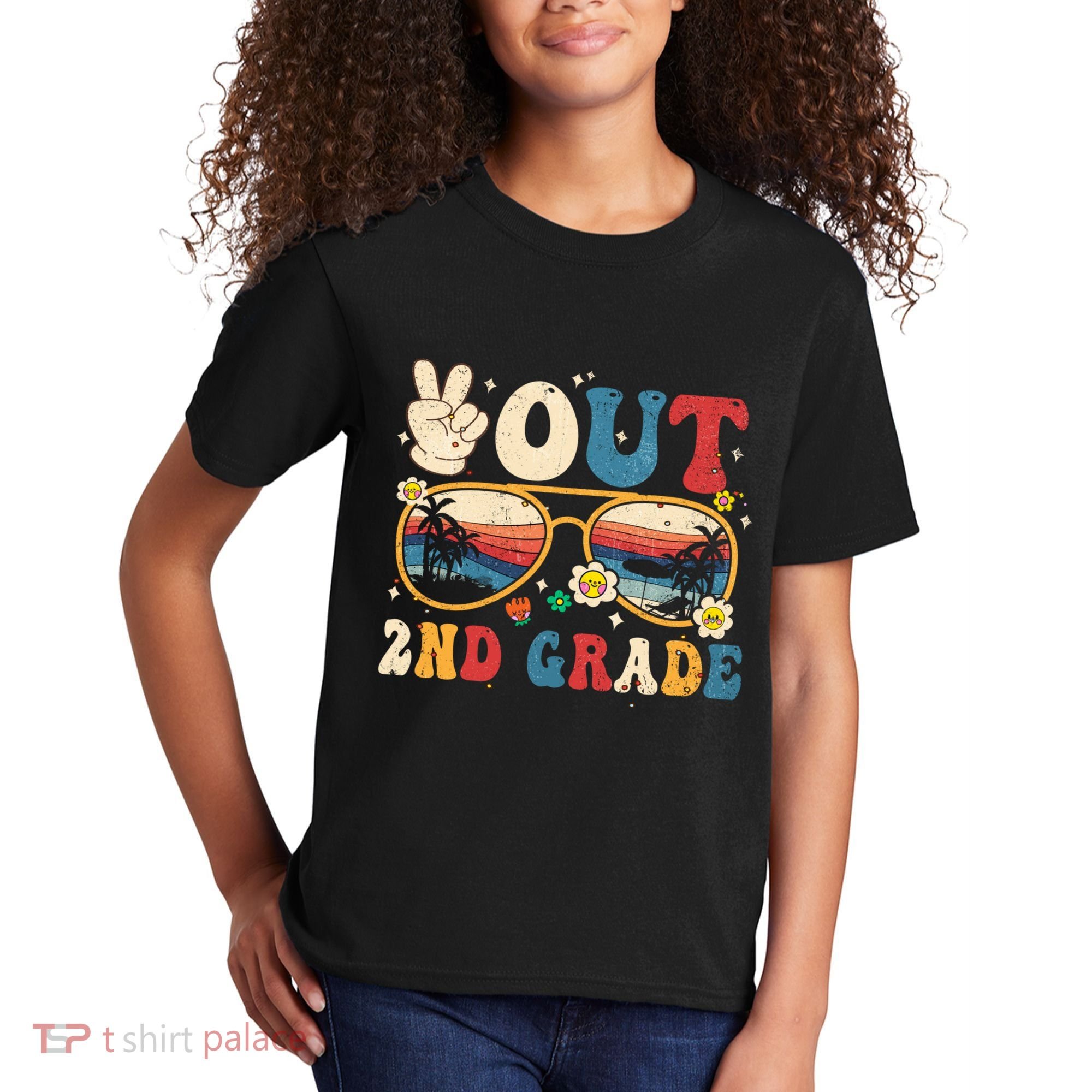 Groovy Last Day Of School Peace Out 2nd Grade Kids T-Shirt