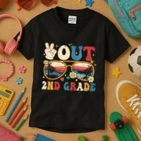 Groovy Last Day Of School Peace Out 2nd Grade Kids T-Shirt thumb 3