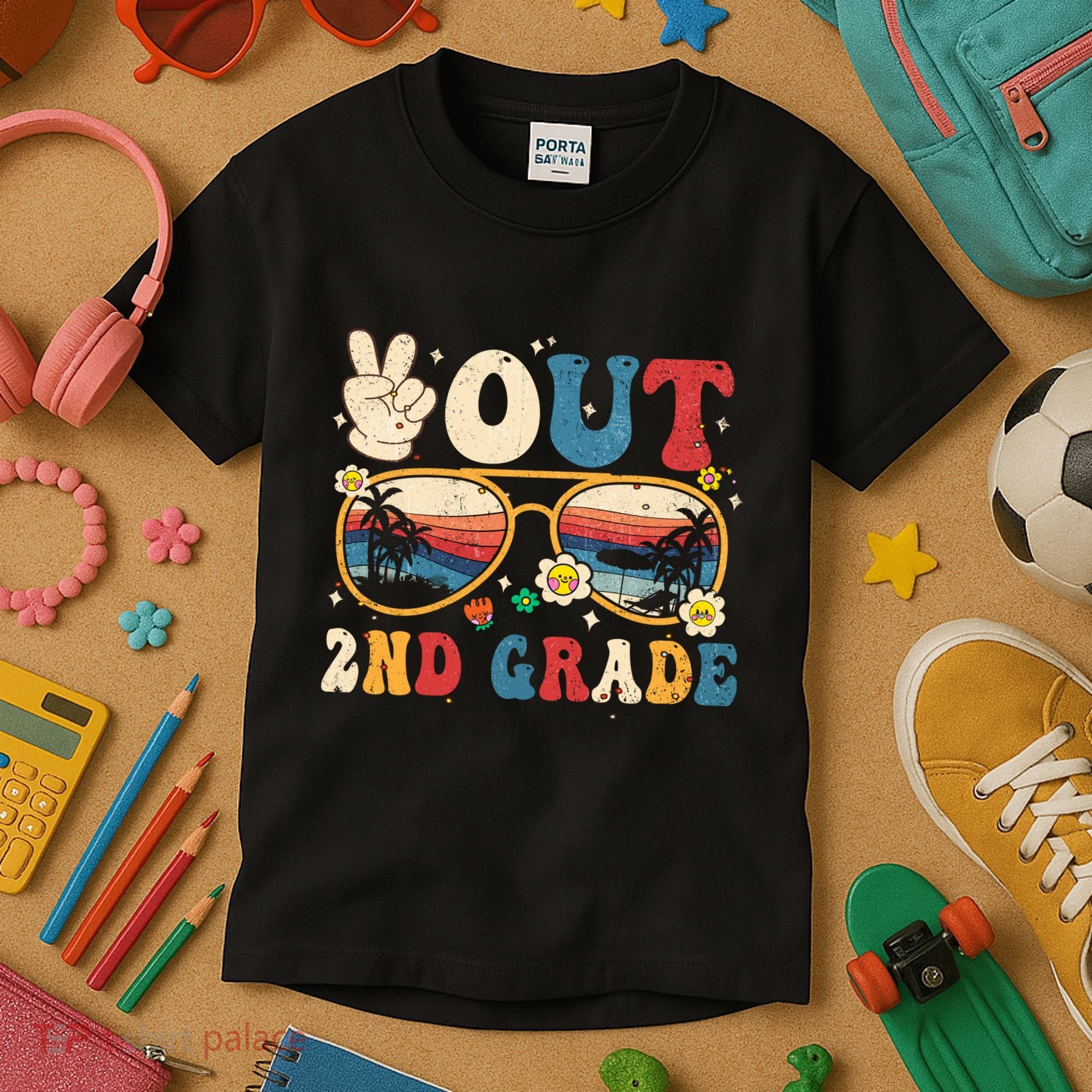 Groovy Last Day Of School Peace Out 2nd Grade Kids T-Shirt
