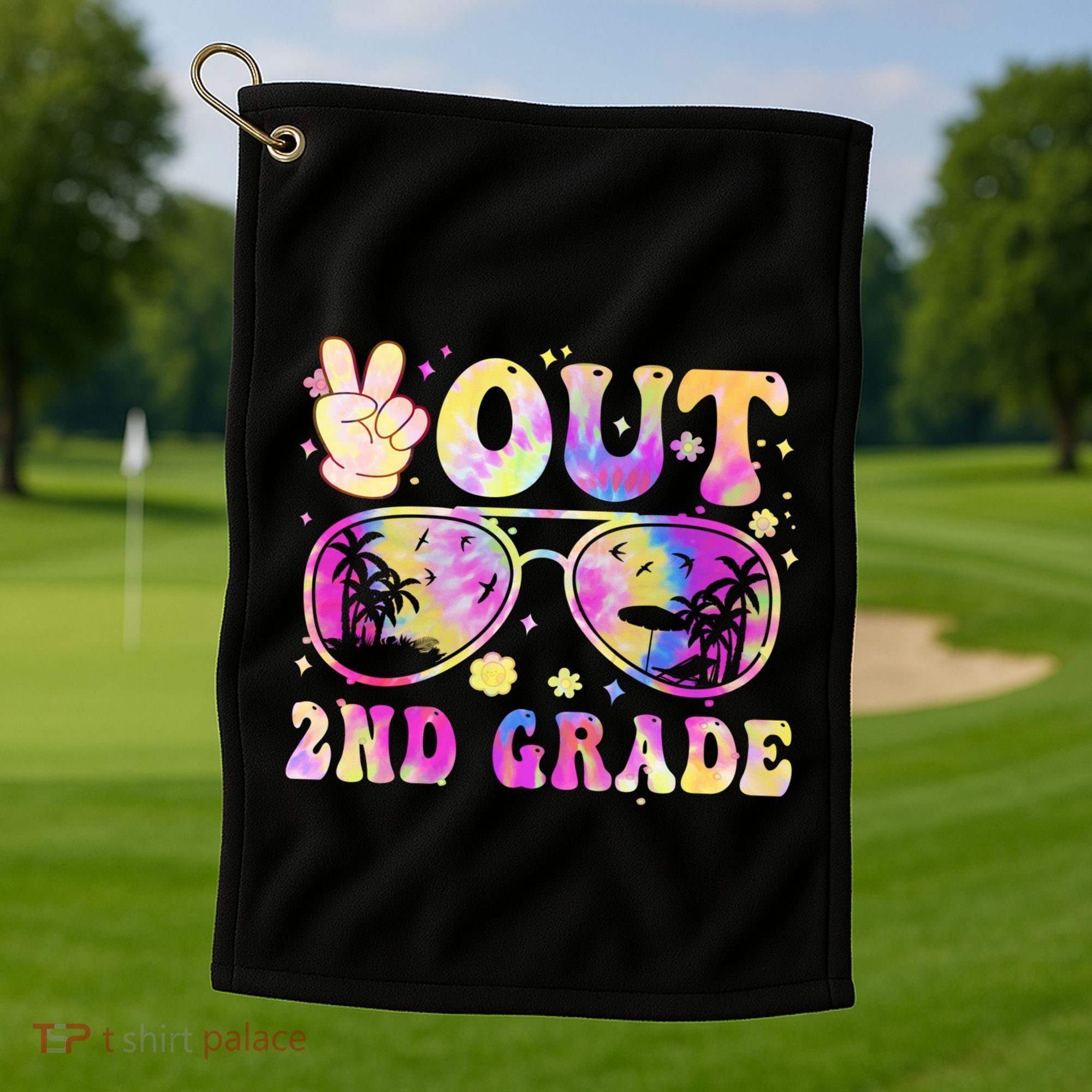 Groovy Last Day Of School Peace Out 2nd Grade Golf Towel
