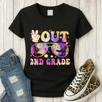 Groovy Last Day Of School Peace Out 2nd Grade Women's T-Shirt thumb 3