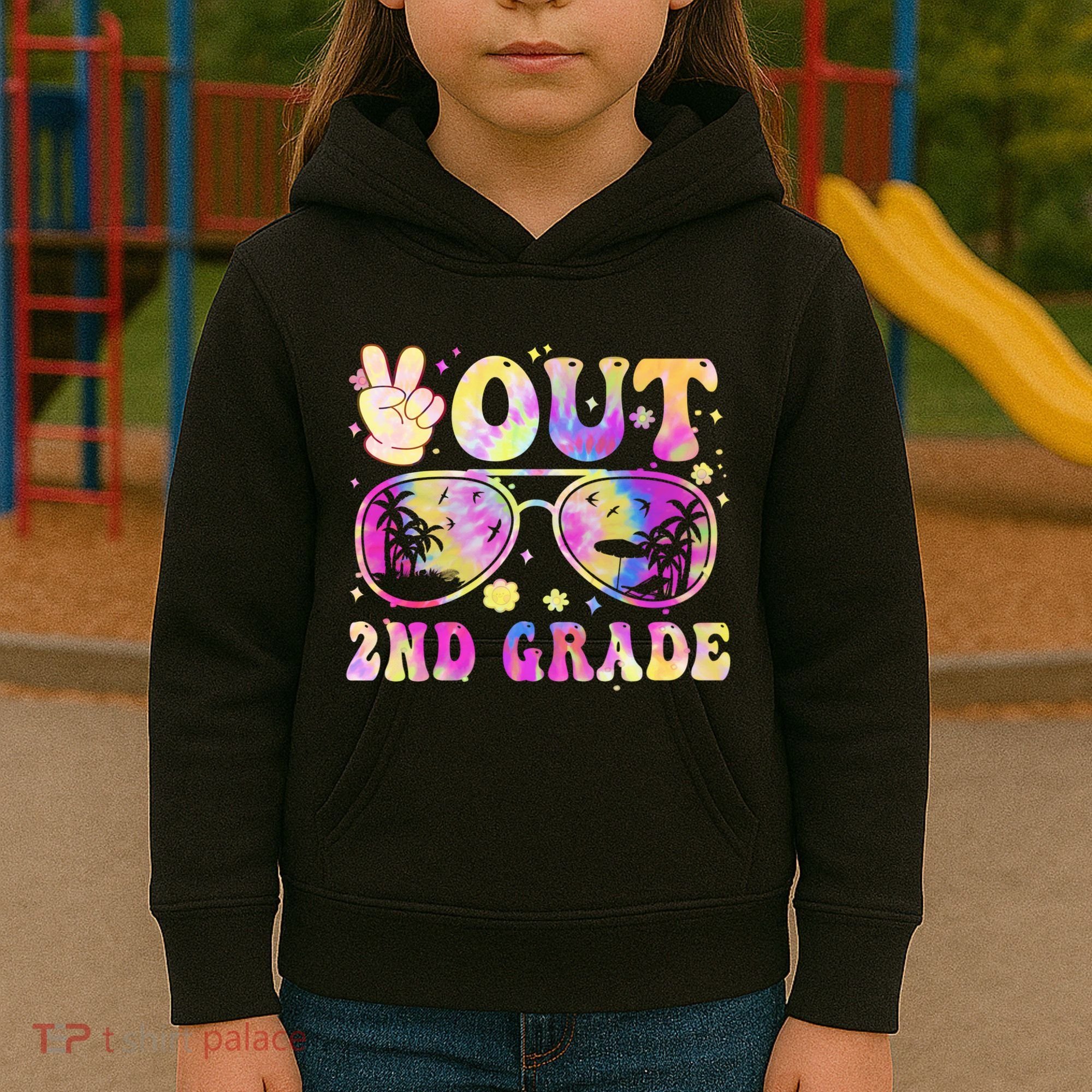 Groovy Last Day Of School Peace Out 2nd Grade Kids Hoodie