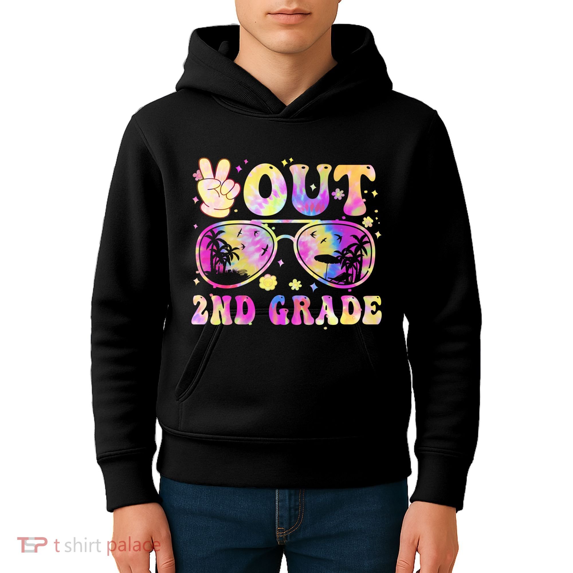 Groovy Last Day Of School Peace Out 2nd Grade Kids Hoodie