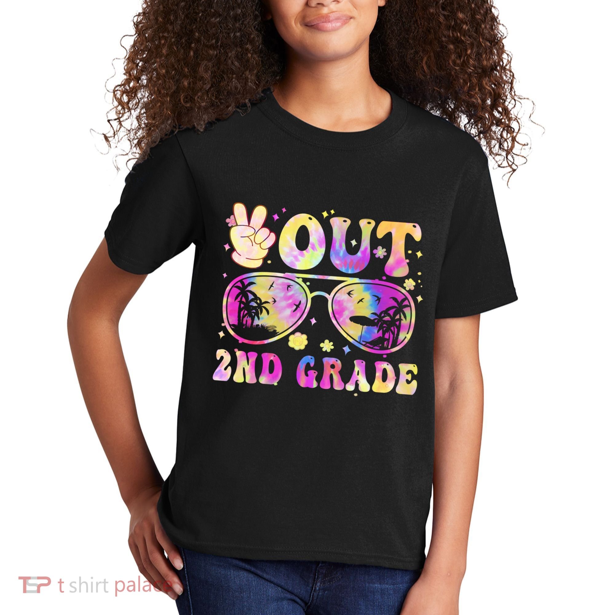 Groovy Last Day Of School Peace Out 2nd Grade Kids T-Shirt