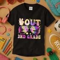 Groovy Last Day Of School Peace Out 2nd Grade Kids T-Shirt thumb 3