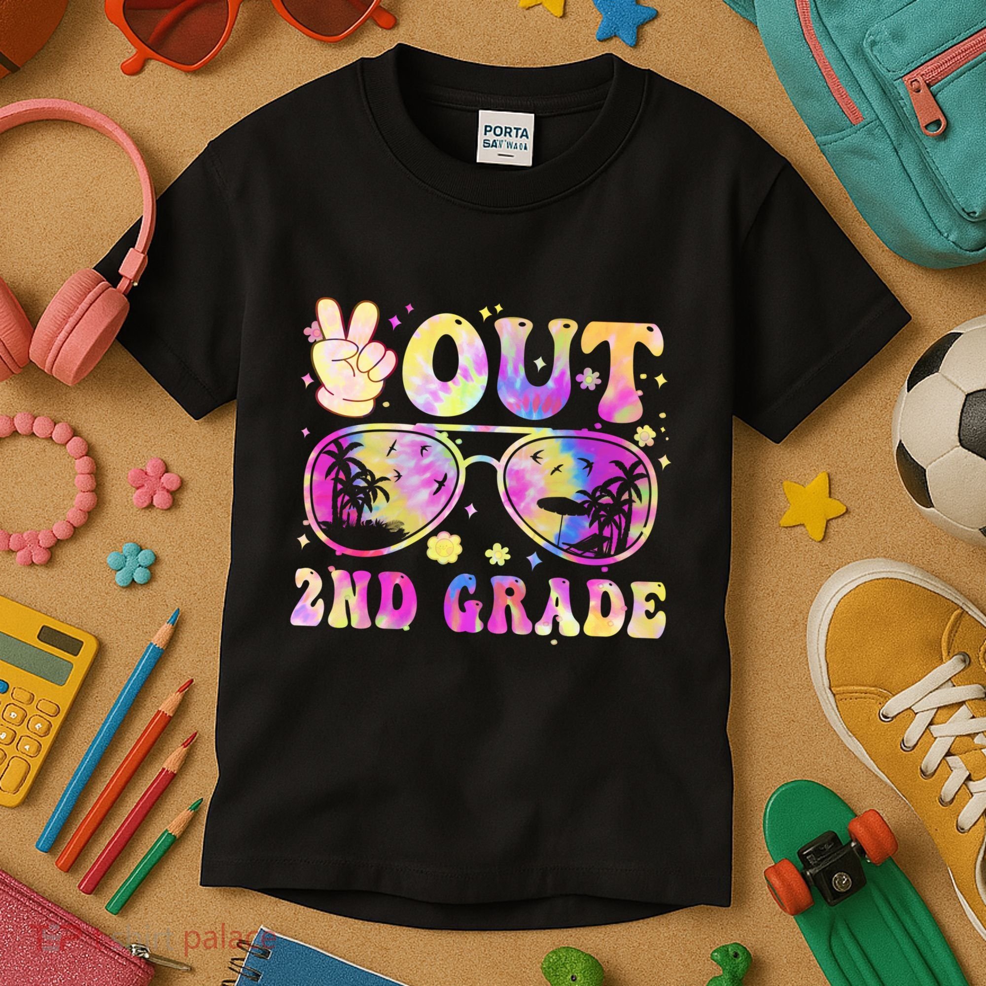 Groovy Last Day Of School Peace Out 2nd Grade Kids T-Shirt