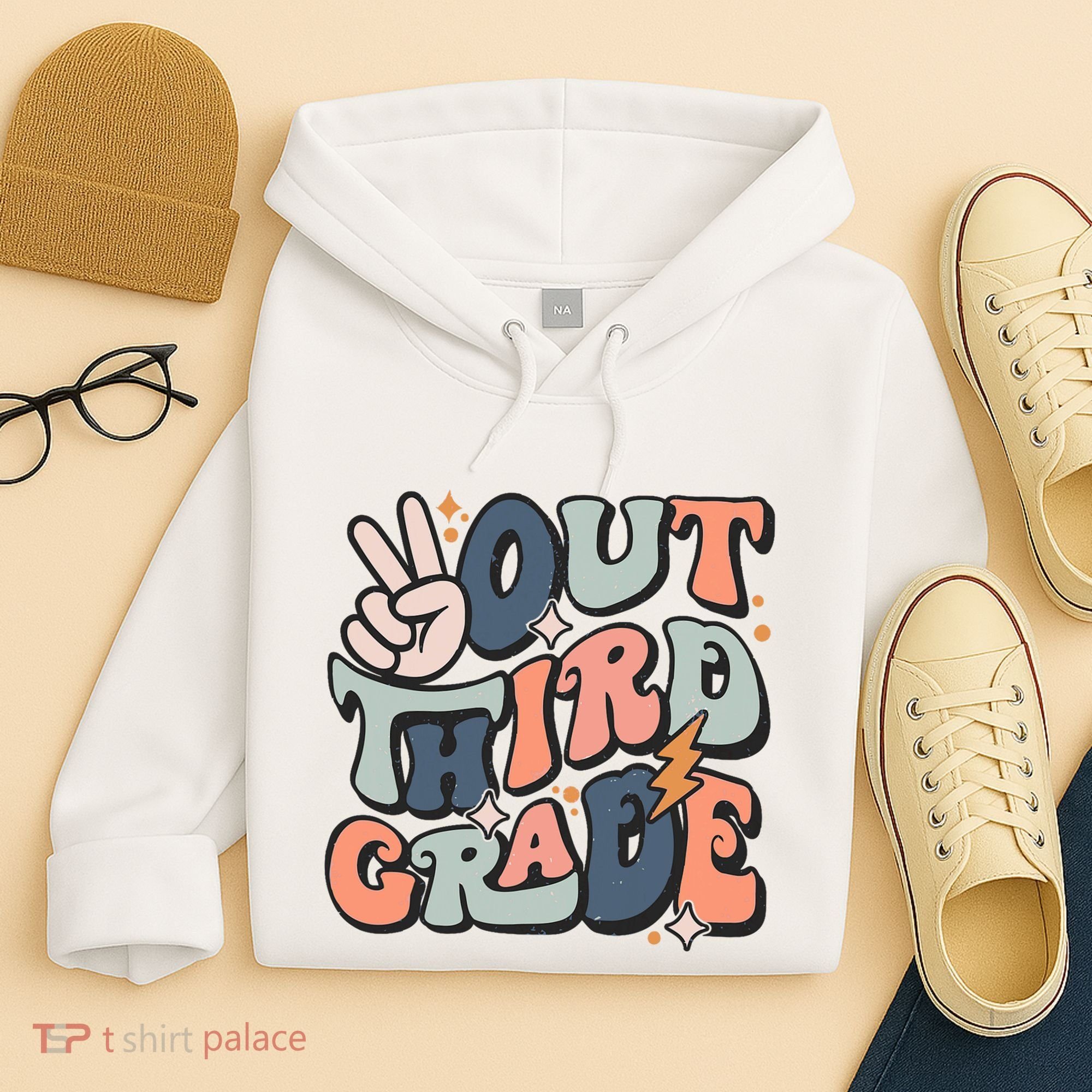 Groovy Last Day Of School 3rd Grade Peace Out Third Grade Hoodie