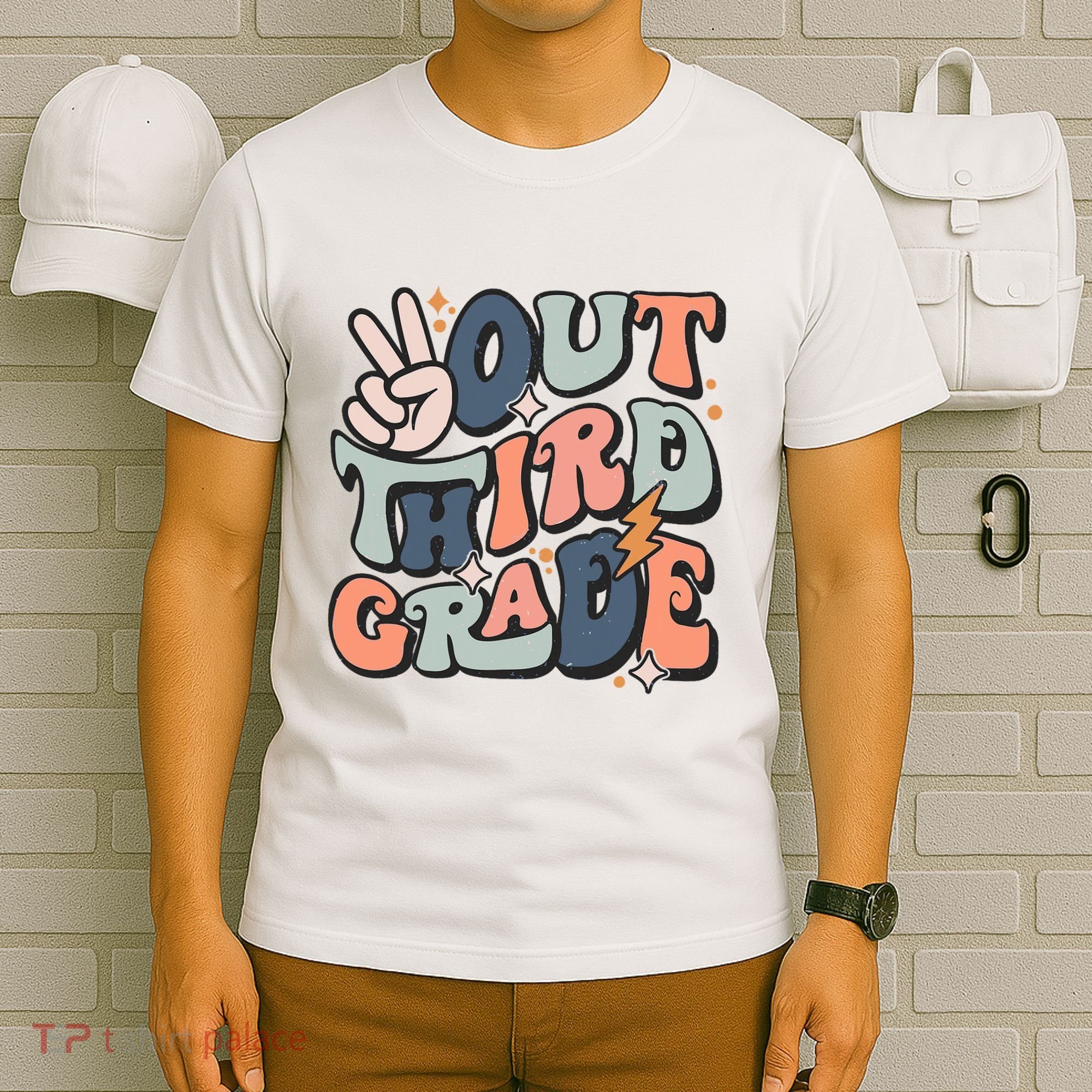 Groovy Last Day Of School 3rd Grade Peace Out Third Grade T-Shirt