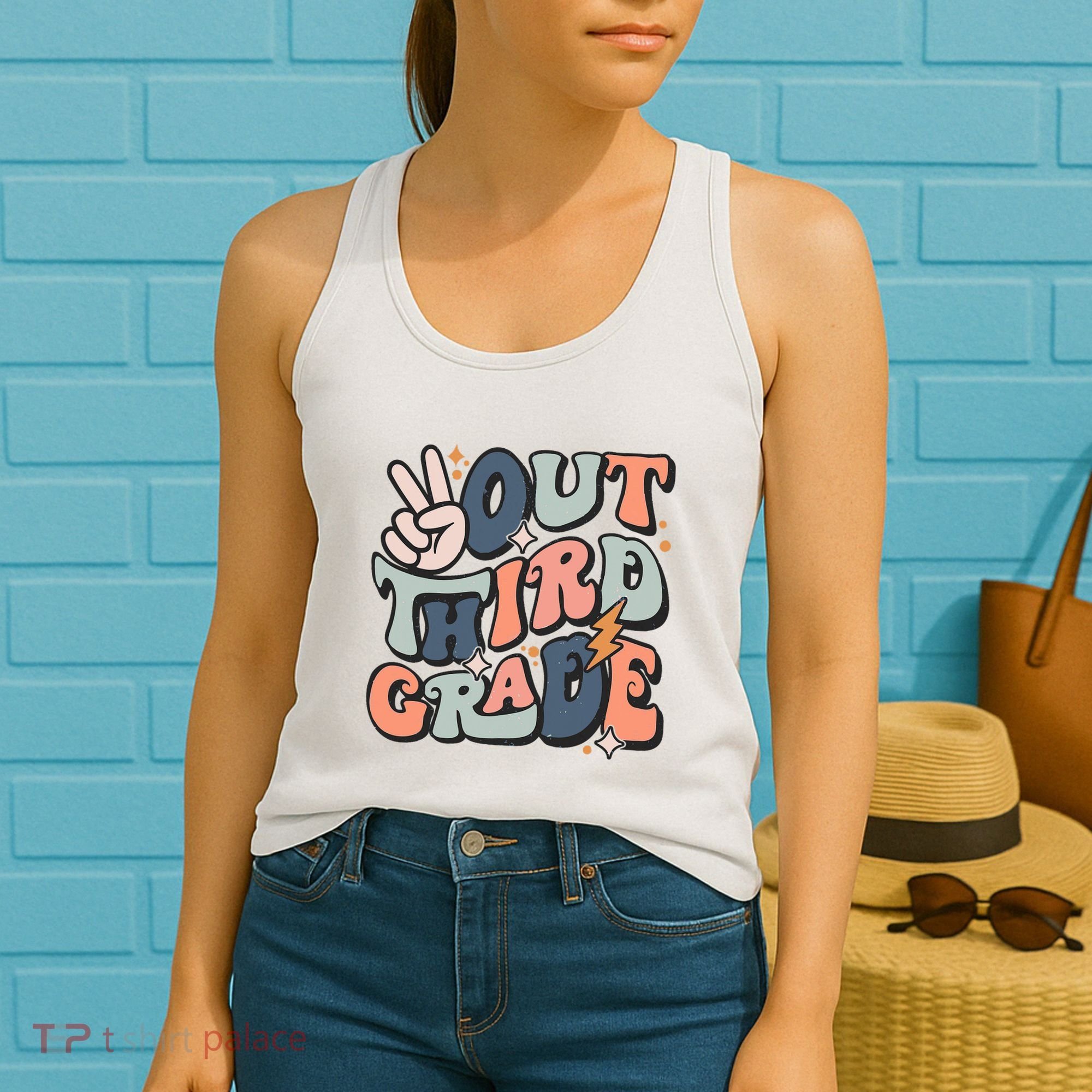Groovy Last Day Of School 3rd Grade Peace Out Third Grade Women's Tank Top