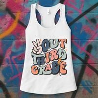 Groovy Last Day Of School 3rd Grade Peace Out Third Grade Women's Tank Top thumb 3