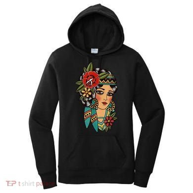 Gypsy Lady Head American Traditional Tattoo Design Women's Hoodie