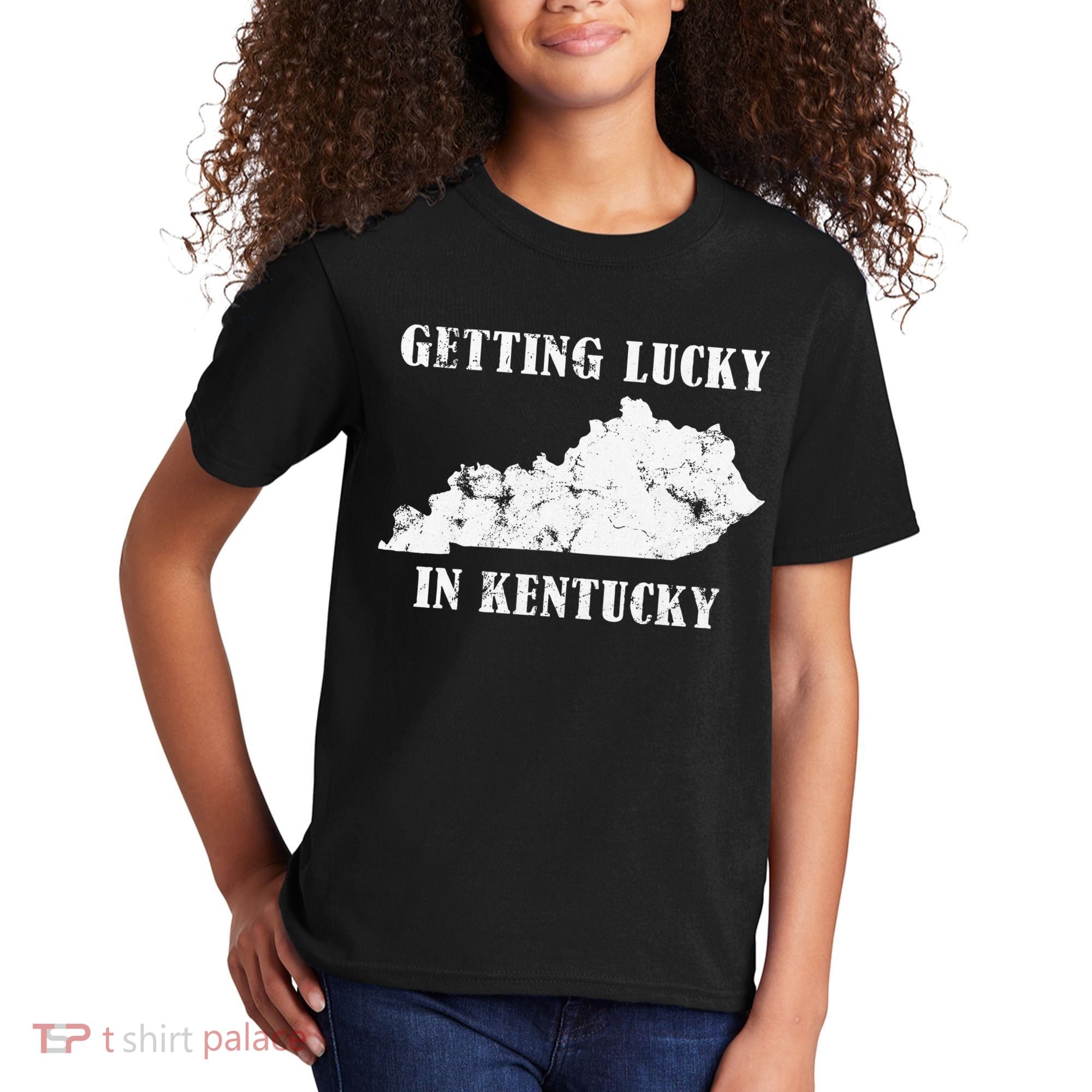 Getting Lucky In Kentucky Distressed Kentucky Kids T-Shirt