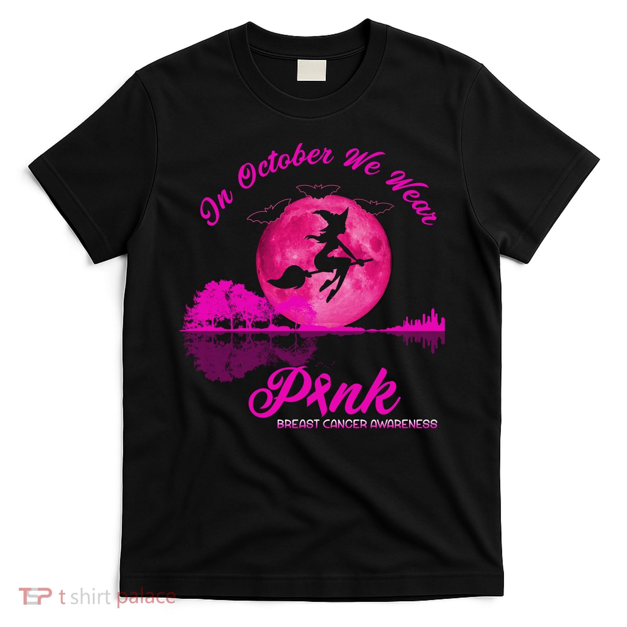 Guitar Lake In October We Wear Pink Breast Cancer Halloween T-Shirt