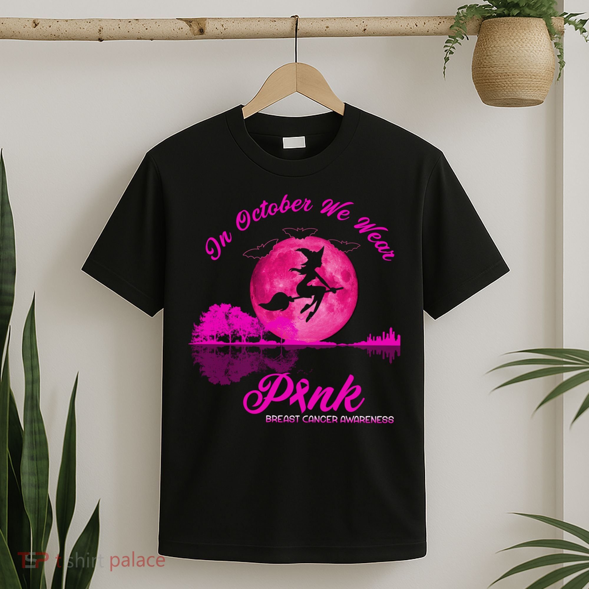 Guitar Lake In October We Wear Pink Breast Cancer Halloween T-Shirt