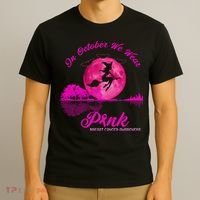 Guitar Lake In October We Wear Pink Breast Cancer Halloween T-Shirt thumb 3