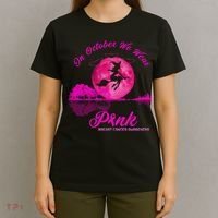 Guitar Lake In October We Wear Pink Breast Cancer Halloween T-Shirt thumb 4