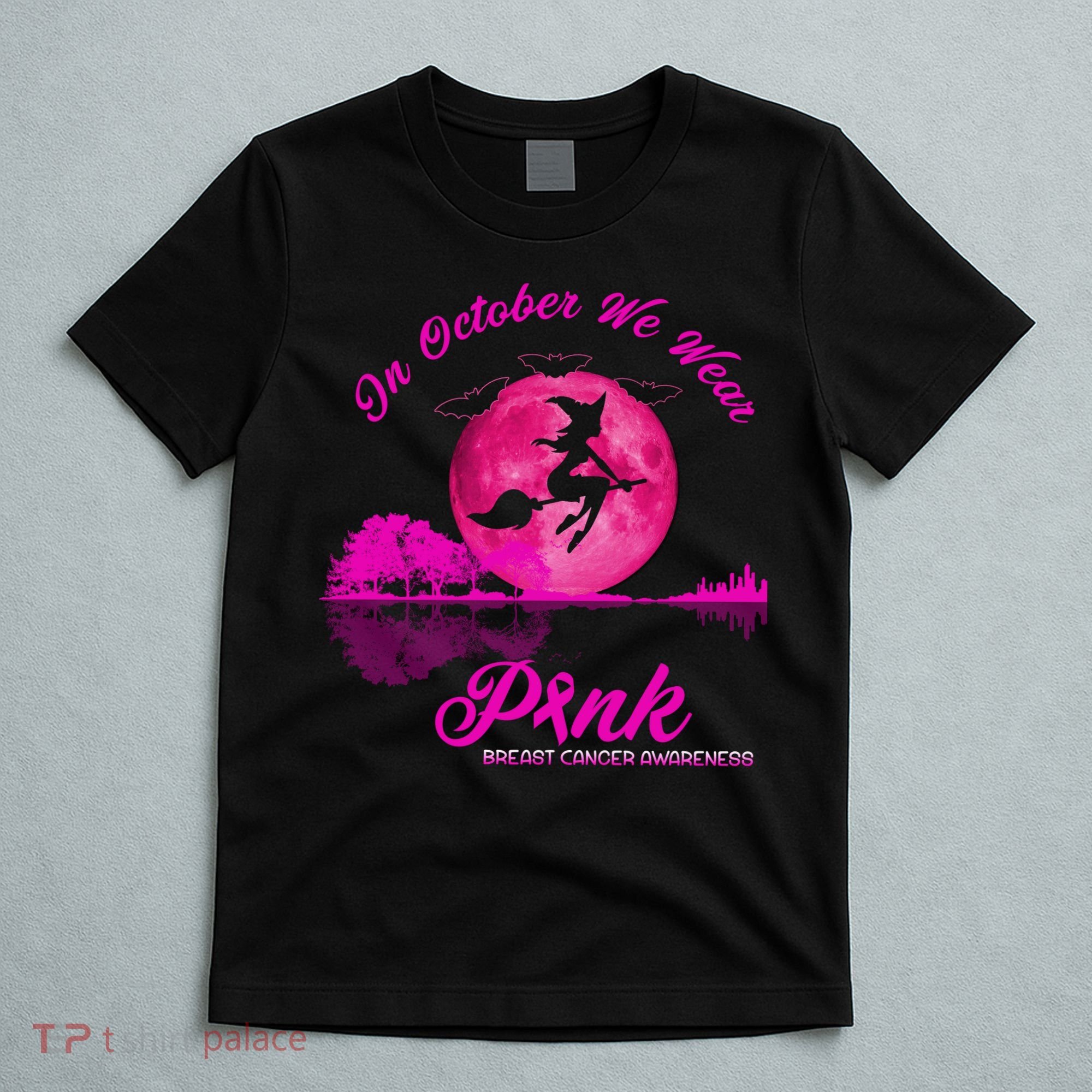 Guitar Lake In October We Wear Pink Breast Cancer Halloween T-Shirt