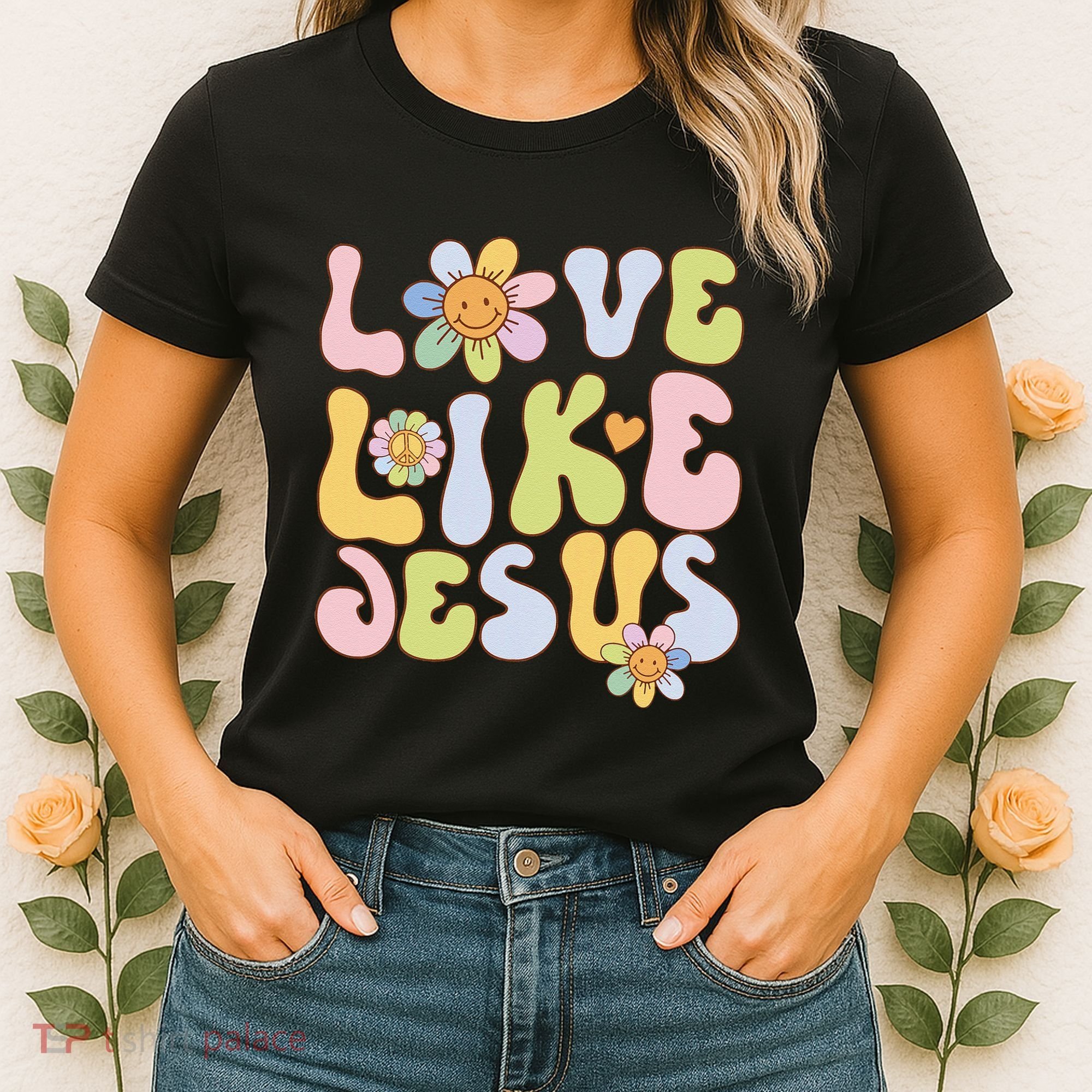Groovy Love Like Jesus Religious God Christian Women's T-Shirt