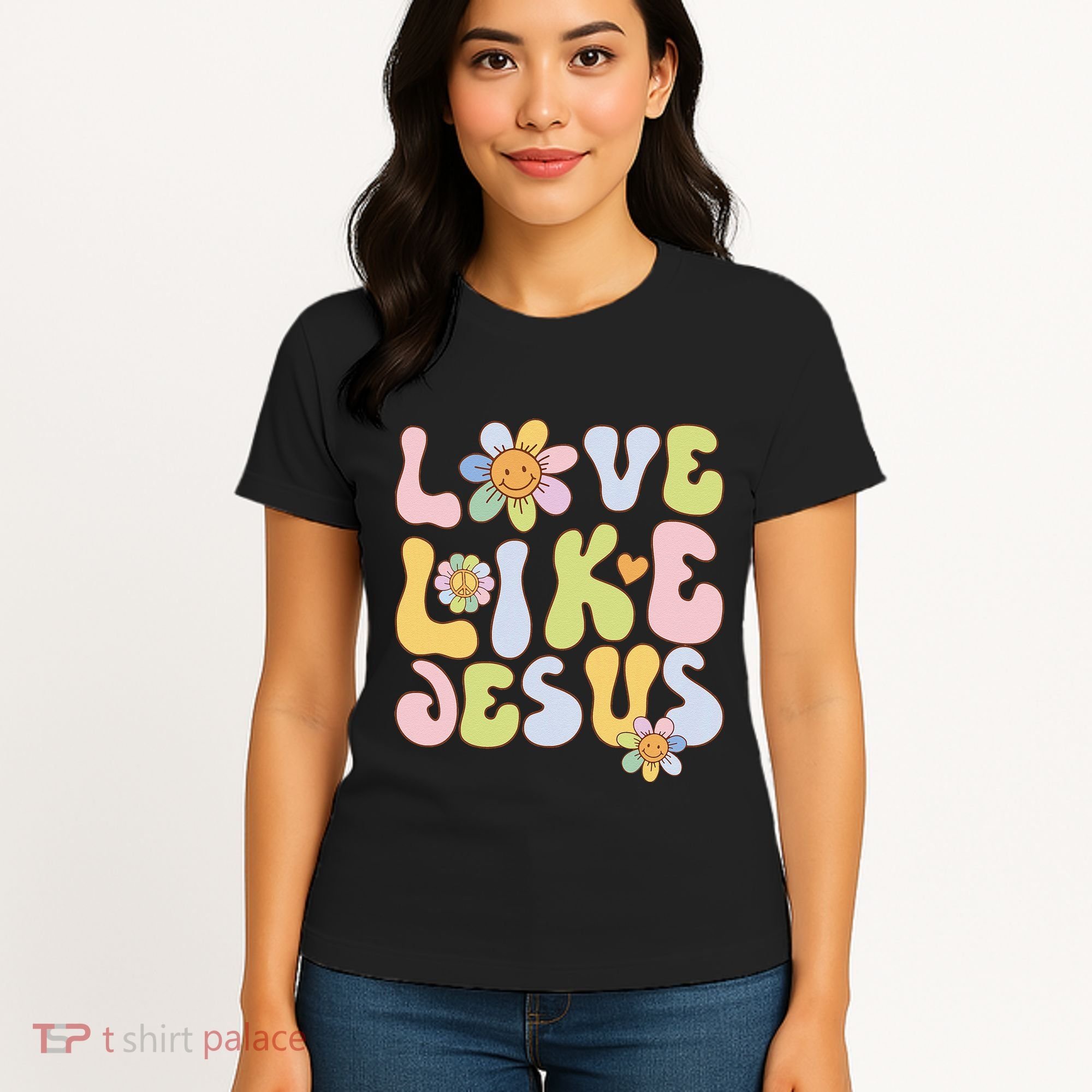 Groovy Love Like Jesus Religious God Christian Women's T-Shirt