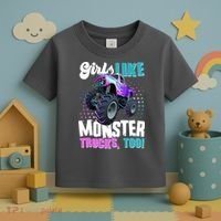 Girls Like Monster Trucks Too! Toddler T-Shirt thumb 3