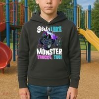 Girls Like Monster Trucks Too! Kids Hoodie thumb 2
