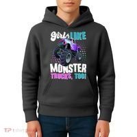 Girls Like Monster Trucks Too! Kids Hoodie thumb 4