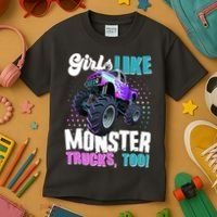 Girls Like Monster Trucks Too! Kids T-Shirt thumb 3
