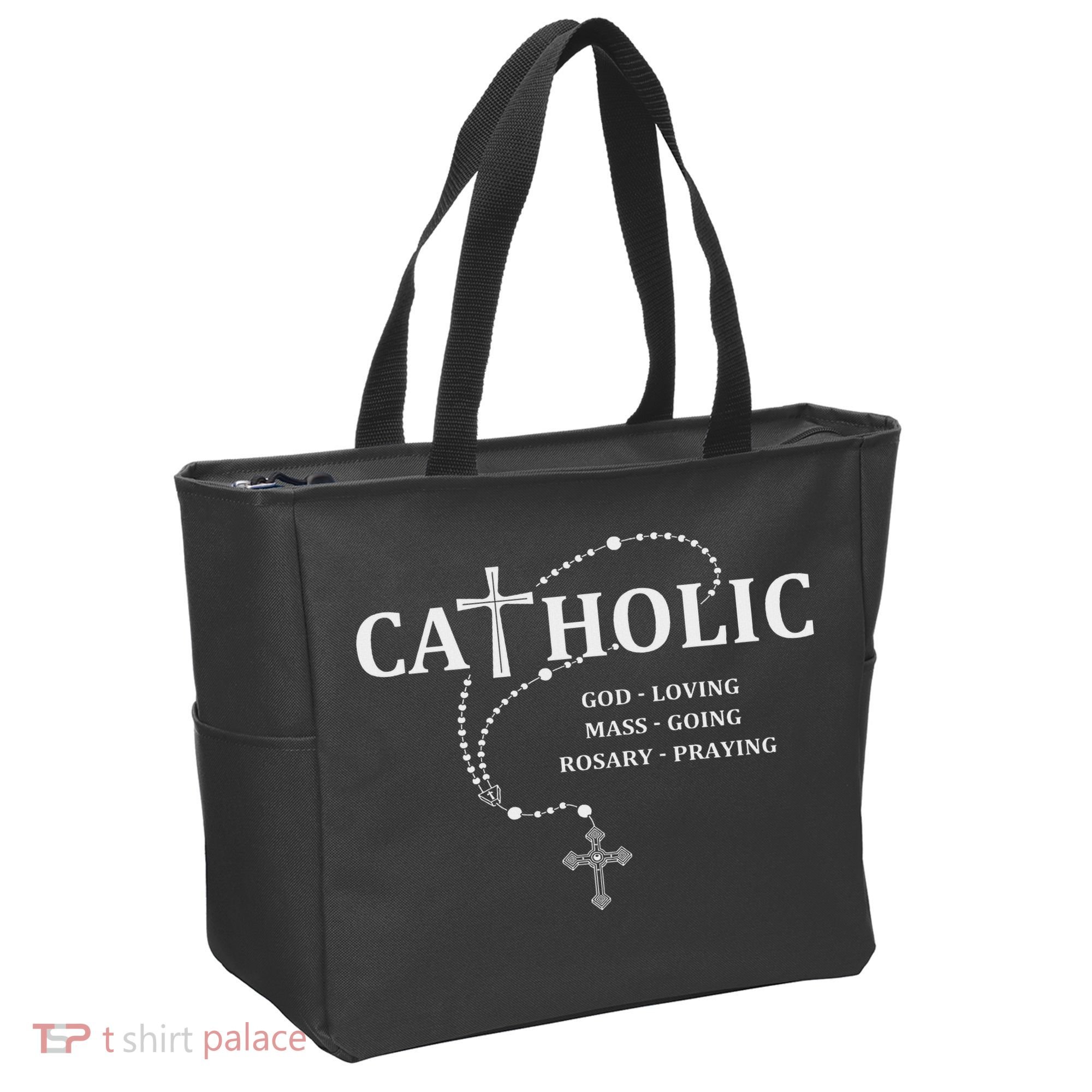 God Loving Mass Going Rosary Praying Catholic Tote Bag