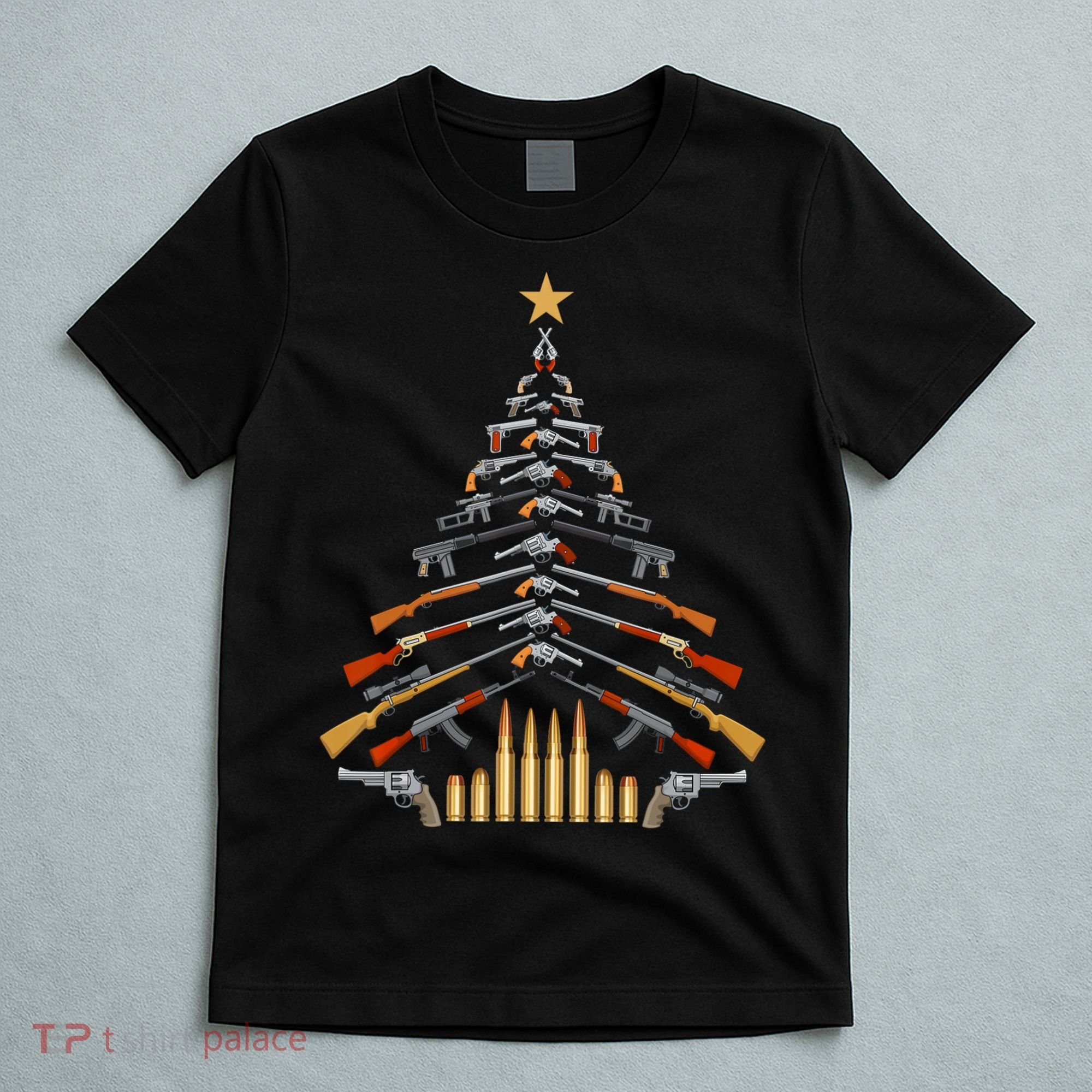 Gun Lovers Military Veteran Holiday Guns Christmas Tree T-Shirt