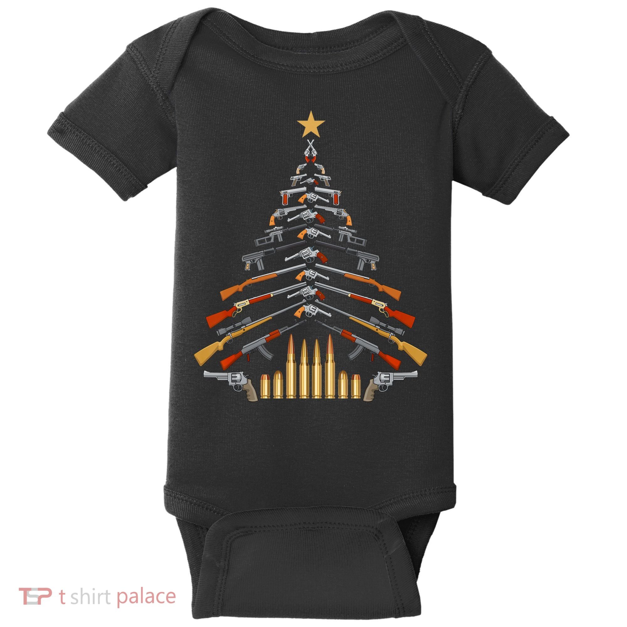 Gun Lovers Military Veteran Holiday Guns Christmas Tree Baby Bodysuit