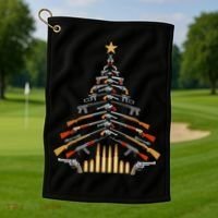 Gun Lovers Military Veteran Holiday Guns Christmas Tree Golf Towel thumb 1