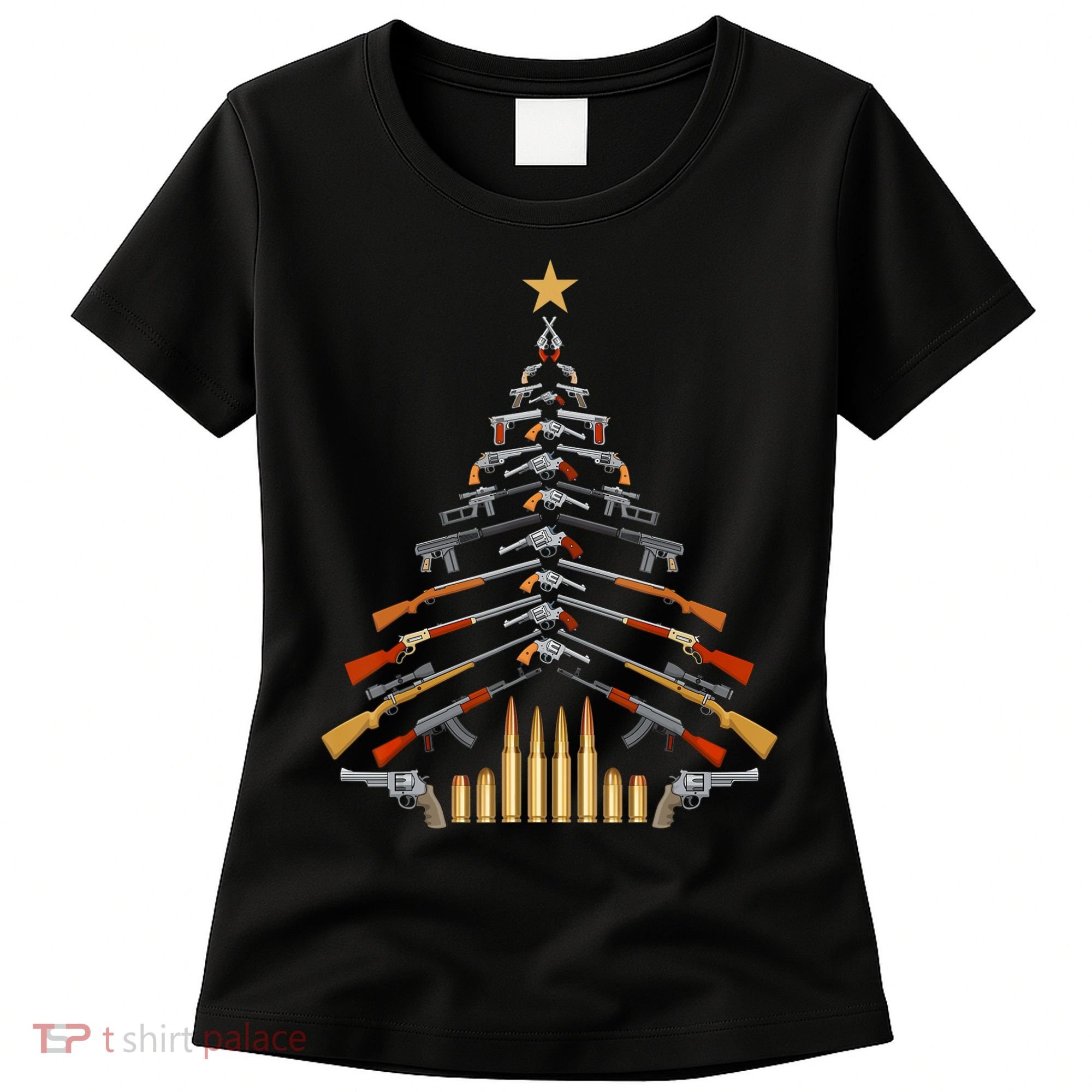 Gun Lovers Military Veteran Holiday Guns Christmas Tree Women's T-Shirt