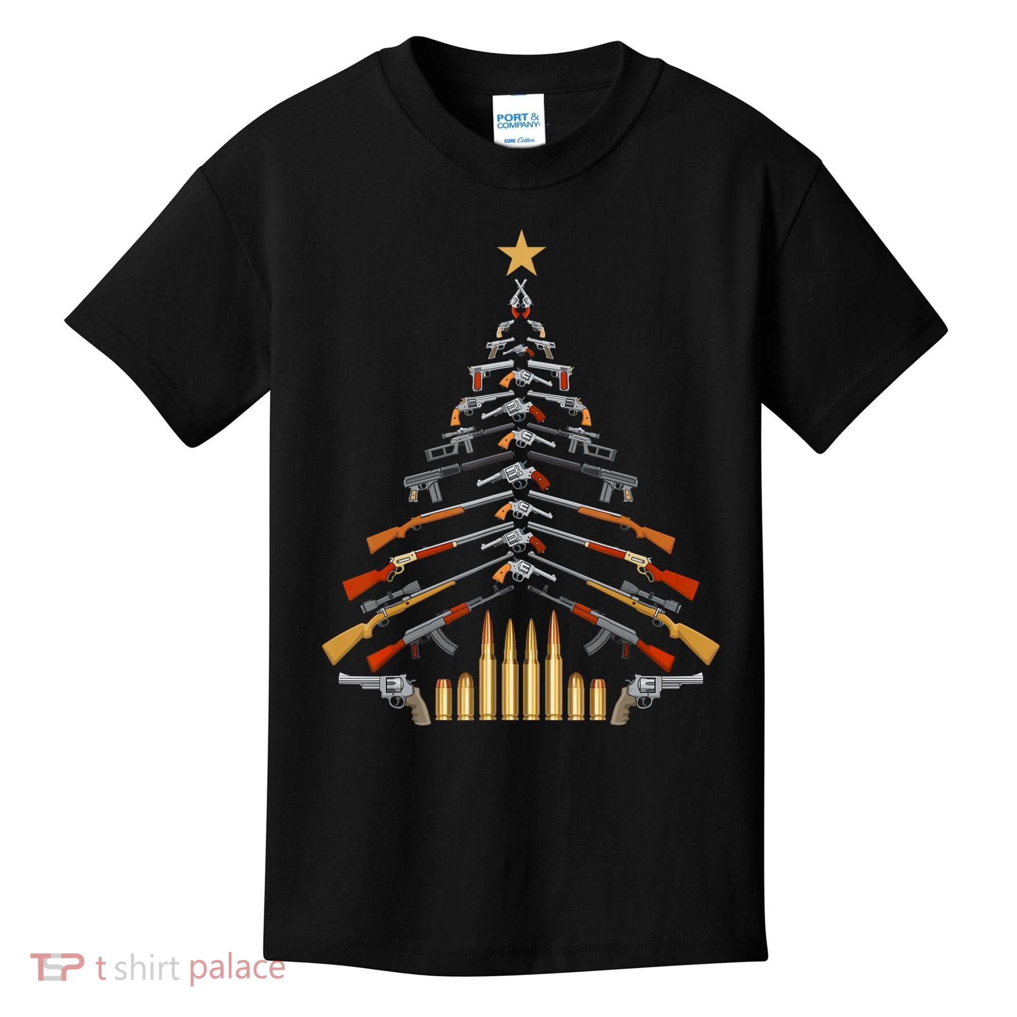 Gun Lovers Military Veteran Holiday Guns Christmas Tree Kids T-Shirt