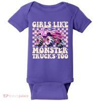 Girls Like Monster Trucks Too Baby Bodysuit thumb 0
