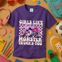 Girls Like Monster Trucks Too Kids T-Shirt thumb 3